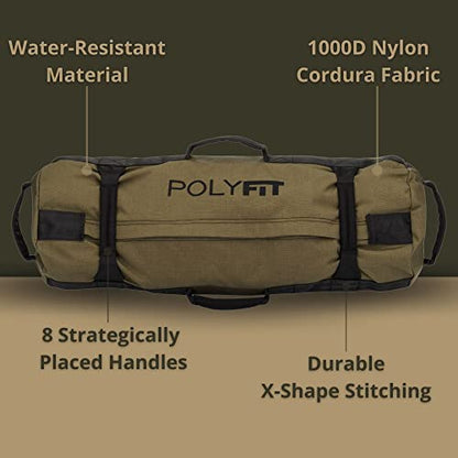 Polyfit Classic Sandbag - Workout Sandbag with 8 Gripping Handles - color: BLACK, size: Large (50-125lbs)