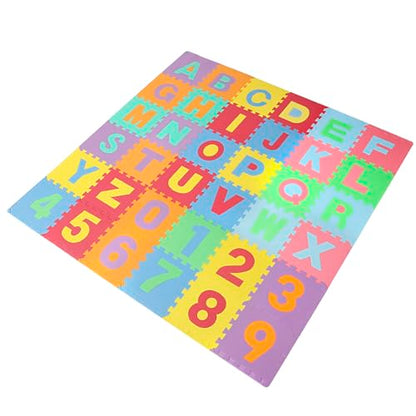 Easy Playhouse Soft Foam Floor Puzzle Tiles for Children, Non-Toxic EVA 36 Interlocking Foam Tiles with 24 Borders for Playroom, Nursery or Gym, Numbers and Letters