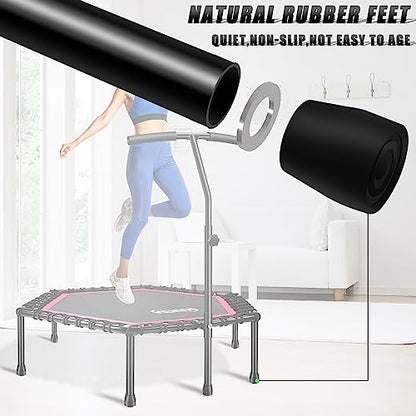 Newan 48'' Fitness Trampoline with Adjustable Handle Bar, Silent Trampoline Bungee Rebounder Jumping Cardio Trainer Workout for Adults - Max Limit 330 lbs - color: Pink