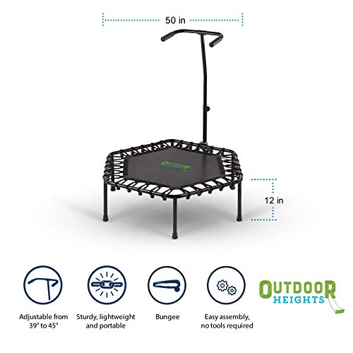 Mini Trampoline, Exercise Fitness Rebounder for Adults & Kids, for Indoor & Outdoor Use, Foldable, Pre-Attached Springs, with Handle, - size: 50 Inch, style: Bungee - No Spring No Fold