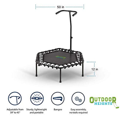 Mini Trampoline, Exercise Fitness Rebounder for Adults & Kids, for Indoor & Outdoor Use, Foldable, Pre-Attached Springs, with Handle, - size: 50 Inch, style: Bungee - No Spring No Fold