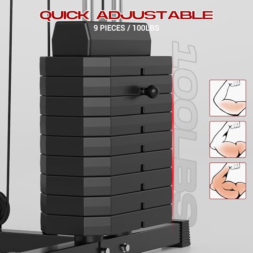 Gym Machine System, Multifunctional Weight Machine, Full Body Workout Station Exercise Equipment with 100LBS Weight Stack, All in One Home Gym with Pulley System for Strength Training