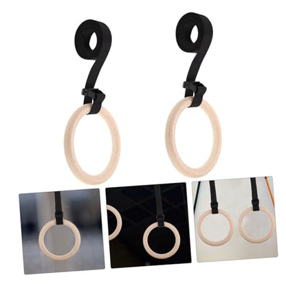 Hemoton Wooden Gymnastic Rings with Adjustable Straps Indoor Fitness Workout Gear for Strength Training Bodyweight Exercises and Enhanced Flexibility and Design for Home Use