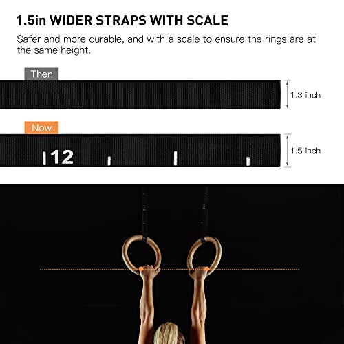 PACEARTH Gymnastics Rings Wooden Olympic Rings 1500/1000lbs with Adjustable Cam Buckle 14.76ft Long Straps with Scale Non-Slip Gym Rings for Home Gym Full Body Workout