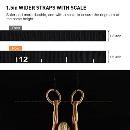 PACEARTH Gymnastics Rings Wooden Olympic Rings 1500/1000lbs with Adjustable Cam Buckle 14.76ft Long Straps with Scale Non-Slip Gym Rings for Home Gym Full Body Workout