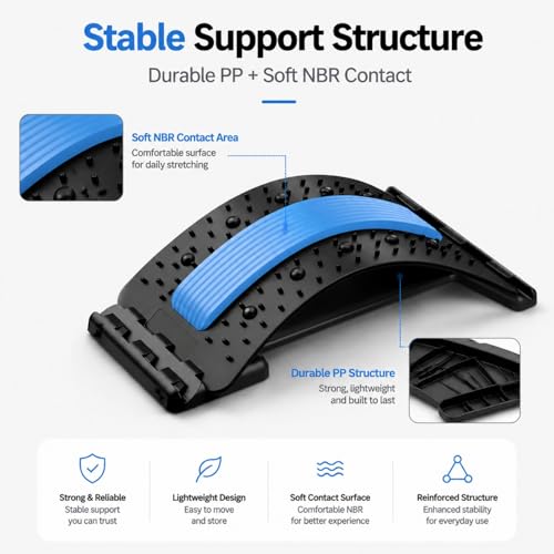 Back Stretcher for Lower Back, Adjustable Lumbar Support Board with 88 Pressure Nodes, Back Stretching Device for Posture Support, Portable Back Support for Chair, Floor, Home & Office (Blue)