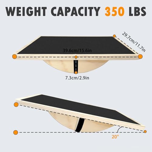 Wooden Wobble Board, Anti Fatigue Nonslip Board, 15 Inches Stability Boards with Ergonomic Tilt Angle, Textured Balancing Exercise for Improving Balance, and Strengthening Cores