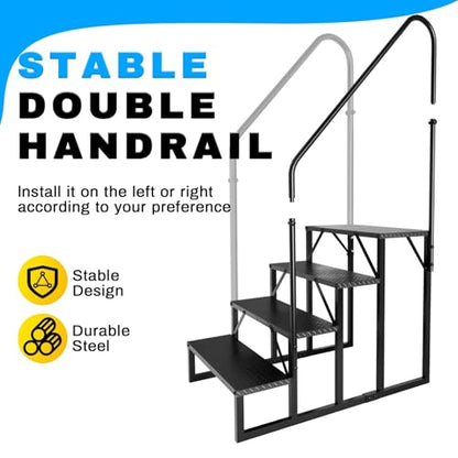 4 Step RV Stairs with 2 Handrails, 660LBS Heavy Duty Anti‑Slip Metal Steps, Detachable Outdoor Stairs for Hot Tub, 5th Wheel, Pool, Mobile Home, Porch, Pet Steps(2 handrails) - style: 4 handrails Step
