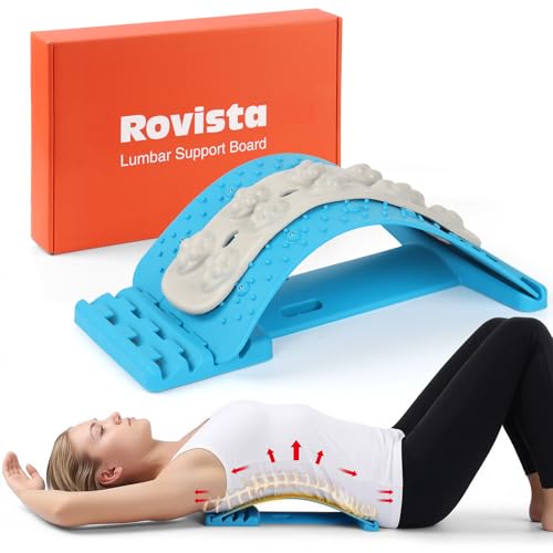 Premium Back Stretcher for Lower Back Pain Relief – 4-Level Adjustable Lumbar Support Board with Soft EVA Massage Strip – Durable & Portable Back Cracker to Release Tension and Reset Your Day (Blue)