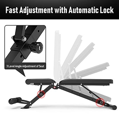 leikefitness Adjustable Weight Bench Foldable Workout Exercise Bench with Automatic Lock for Upright Incline Decline and Flat Full Body Exercise - color: GM58101(BLACK)