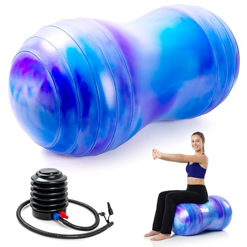 18’’/20’’ Peanut Ball for Kids & Adults, Anti-Burst Exercise Ball for Autism Sensory Training, Pregnancy & Physical Therapy, Yoga Balance Ball Chair for Fitness. - color: Blue-purple, size: 20''(50cm*100cm)