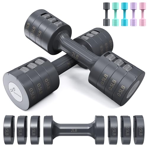Sportneer Adjustable Dumbbells Hand Weights Set: 5 lb Dumbbell Set of 2 Each 2lb 3lb 4lb 5lb Free Weights Fast Adjust Weight 4 In 1 Weights Dumbbells Set for Women Men Home Gym Exercise Training - color: Carbon Black