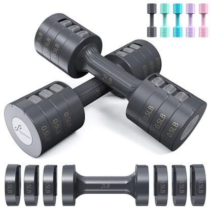 Sportneer Adjustable Dumbbells Hand Weights Set: 5 lb Dumbbell Set of 2 Each 2lb 3lb 4lb 5lb Free Weights Fast Adjust Weight 4 In 1 Weights Dumbbells Set for Women Men Home Gym Exercise Training - color: Carbon Black