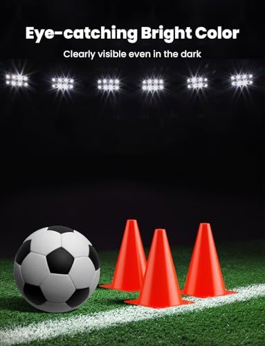GHB Soccer Cones 7" 9" of 12 24 Pack Disc Soccer Sport Cones Training Field Marker Agility Cones for Basketball, Coaching, Practice Equipment Includes Drills Guide