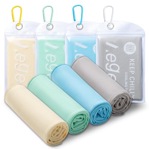 4Pack Cooling Towel 40"x12" Cooling Neck Wraps,Soft Breathable ChillyTowel - color: Mint Green / Cream Yellow / Sky Blue / Light Gray