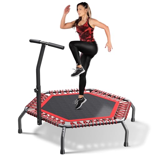 HYD-Parts 40"/48“ Rebounder Trampoline for Adults with Bungee Cords, Portable Fitness Exercise Mini Trampoline, Small Rebounder Indoor/Outdoor, Quiet Workout Equipment, 450lbs/550lbs - color: Red-48in