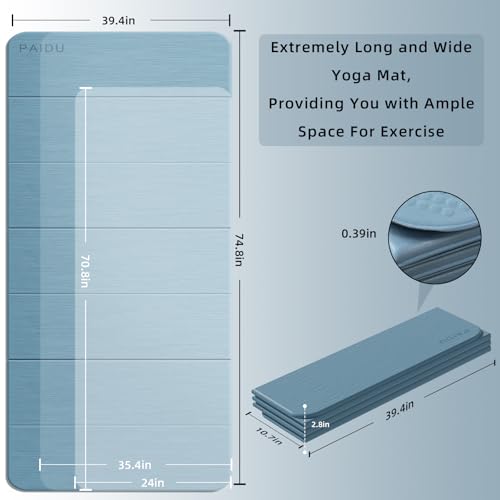 PAIDU Foldable Yoga Mat thick- 2/5" (10MM) TPE Non-Slip Design, Quick Fold，Easy Storage, 75x40 Extra Long/Wide for Indoor Yoga, Pilates and Outdoor Travel Workouts