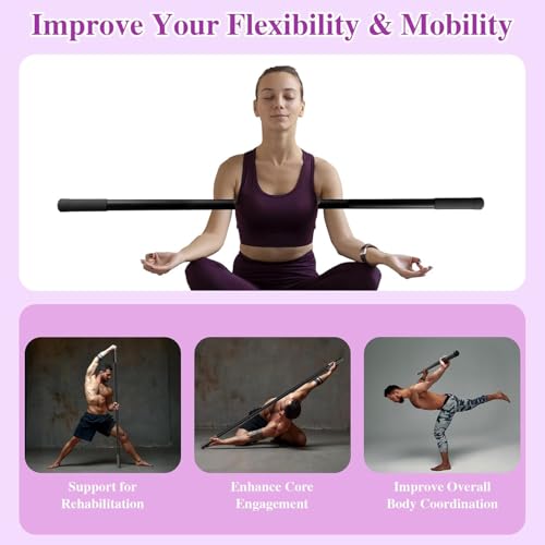 5ft Yoga Stick - Sturdy Steel Adjustable Stretching Stick for Mobility,Flexibility & Balance | Non-Slip Ends & Foam Handles | Exercise Pole for Fitness,Physical Therapy,Posture Correction