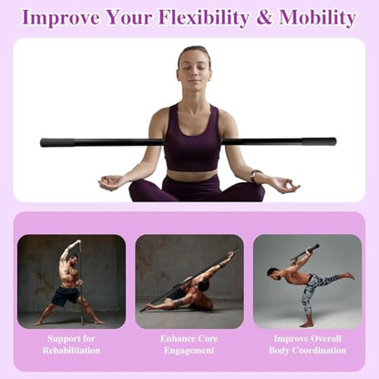 5ft Yoga Stick - Sturdy Steel Adjustable Stretching Stick for Mobility,Flexibility & Balance | Non-Slip Ends & Foam Handles | Exercise Pole for Fitness,Physical Therapy,Posture Correction