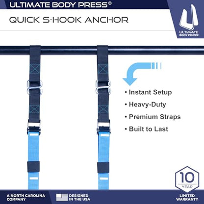 Ceiling Mount Pull Up Bar with Reversible Risers for 16 and 24 Inch Joists with Optimum Grip Spacing by Ultimate Body Press - color: Ceiling Mount Pull Up Bar and Strap System