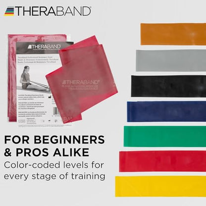 THERABAND Professional Resistance Band 6 Ft, Medium Red Level 3, Latex Exercise Band for Physical Therapy, Strength Training, Pilates & Home Workouts
