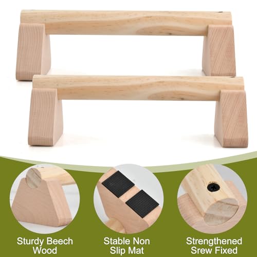 Pushup Handle Wood, Wooden Parallettes Bars for Calisthenics & Handstand Training, Push Up Bars with Non-Slip Base, Push-up Stand Strength Training & Home Gym Workout Equipment for Men Women