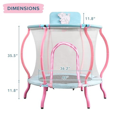 Trampoline, Portable Fitness Foldable Trampoline in-Home Mini Rebounder with Adjustable Handle, Exercise Trampoline for Kid/Adults, 40" Max Load 330lbs (Enclosure, Pink)