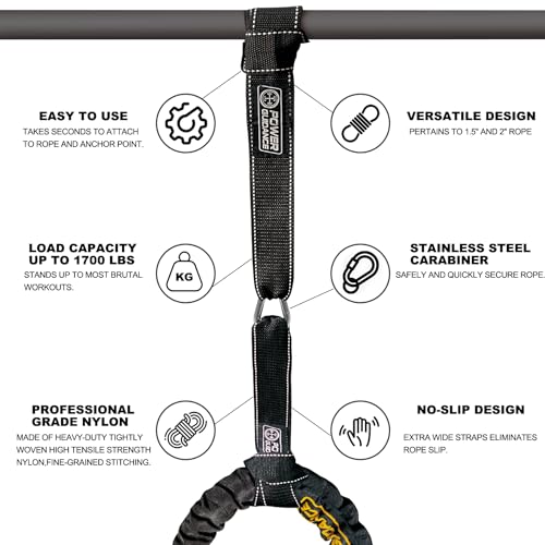 POWER GUIDANCE Battle Rope Anchor Strap Kit, Fit 1.5“/2" Battle Rope for Home Gym & Outdoor Workout