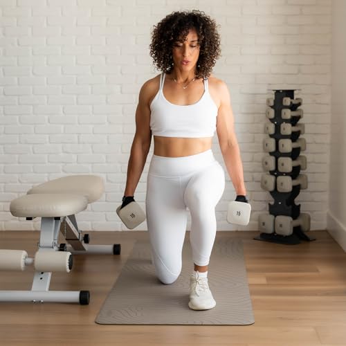 WeGym SafeGrip Square Dumbbells with Anti Slip Handles, Aesthetic Free Weights for Home Workouts, Stable Design Prevents Rolling during Floor Exercises - Set - color: Rose-Dark Rack, style: Full Set