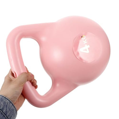FUOYLOO 4kg Pink Fitness Training Kettlebell Water-fillable Kettle Bell with Dual Handles, Portable Training Yoga Dumbbell for Home Workout and Strength Exercise