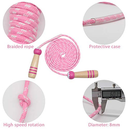 Jump Rope Kids, 7ft Adjustable Cotton Skipping Rope with Wooden Handle for Boys and Girls Fitness Outdoor Exercise - style: Pink