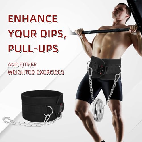 Dip Belt for Weight Lifting & Pull ups - Weighted Belt with 36" Robust Steel Chain, 350lbs Capacity, Workout Belt for Powerlifting, Squats & Dips