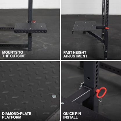 Titan Fitness T-3 Series Rack Mounted Step-Up Platform, 22" x 15" Diamond Plate Steel Step, Adjustable Power Rack Attachment for Step-Ups, Plyometrics & Strength Training, 550 LB Capacity