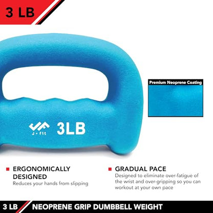 JFIT Neoprene D Grip Dumbbells - Single Weights 1LB-5LB - Premium Non-Slip, Hand Weights, Ergonomic Design - style: 3 Pound