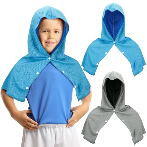 2 Pack Mini Kids Cooling Hoodie Towels for Neck and Face Cooling Towels UPF 50 Sun Protection Lightweight Soft Breathable Neck Head Wraps Cold for Kids Exercise Activities Sport Workout
