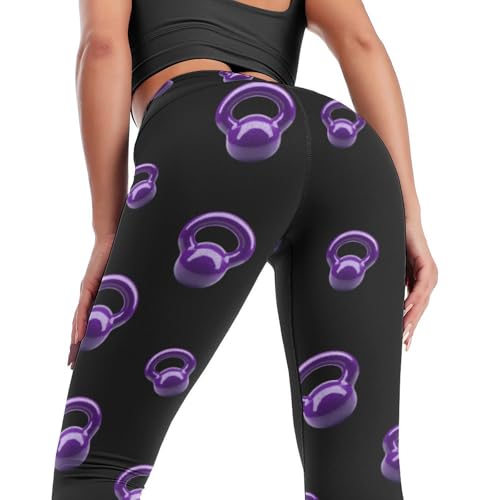 Purple Kettlebells Fitness Women's Yoga Pants High Waist Workout Leggings Tummy Control for Running Cycling