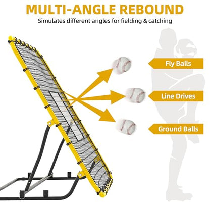 Baseball Rebounder Net, 4x4.5FT Volleyball Pitchback with 3 Adjustable Angles, Baseball & Softball Bounce Back Net for Ground, Line Drive, Fly Ball Return Settings Fielding Trainer