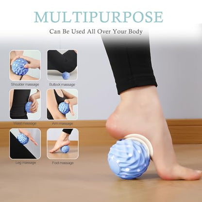 Massage Balls, 2 Pack Firm Silicone Massage Ball Set (Smooth & Textured, 3.54" & 3.22"), Muscle Relaxation, Trigger Point & Myofascial Release for Back, Neck, Shoulder & Foot - style: Smooth & Wave-Texture Set