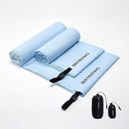 Bee Nesting Ultralight Quick Dry Towel - Medium&Small 2 Pack Microfiber Towels with Compact Packable Pocket for Lightweight Backpacking Travel, Beach, Gym, Camping & Hiking(Blue, M&S 2 Set) - color: Blue, size: M&S