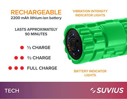 Electric Vibrating Rechargeable Foam Roller - 4 Intensity Levels for Firm Battery-Powered Deep Tissue Recovery, Training, Massage - Therapeutic Back and Muscle Massage Roller