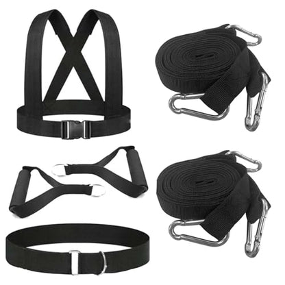 Sled Harness for Pulling, 6pcs Adjustable Shoulder Belt with 2 Rope 6.6ft and 9.8ft Push Equipment for Outdoor Indoor Full Body Workout to Improve Strength Agility Focus Men and Women