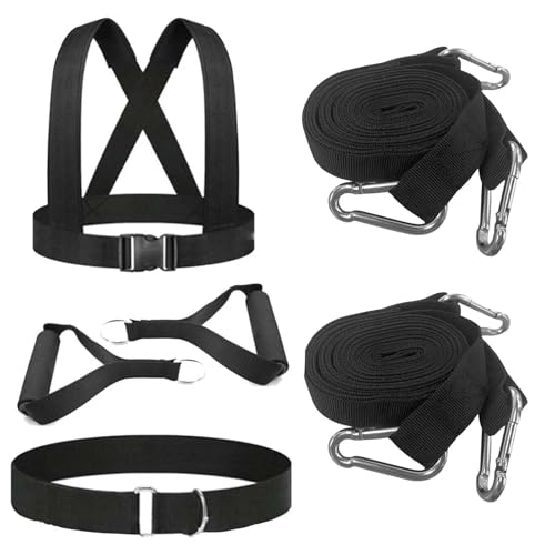 Sled Harness for Pulling, 6pcs Adjustable Shoulder Belt with 2 Rope 6.6ft and 9.8ft Push Equipment for Outdoor Indoor Full Body Workout to Improve Strength Agility Focus Men and Women