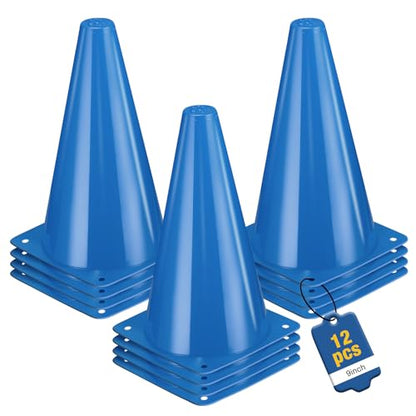 12pcs Cones 9 Inch Soccer Cones and Plastic Traffic Cones, Durable Cones for Sports Training, Ideal for Soccer, Basketball, Football, Skating, and Agility Drills Practice - color: blue