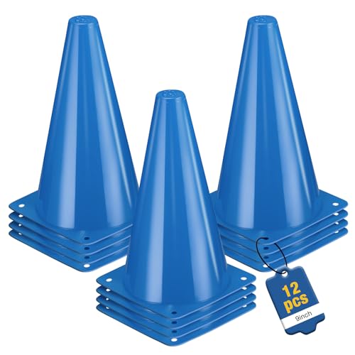 12pcs Cones 9 Inch Soccer Cones and Plastic Traffic Cones, Durable Cones for Sports Training, Ideal for Soccer, Basketball, Football, Skating, and Agility Drills Practice - color: blue