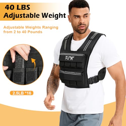 FUFF Adjustable Weighted Vest Men,20/30/40 LB Weight Vest for Strength Trainin, Workout Vest Woman with Removable Iron Weights for Walking, Rucking, Running, Exercise - size: 40 LB