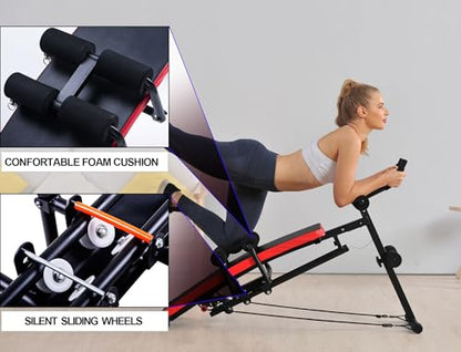 KESHWELL Ab Machine,Ab Workout Equipment For Home,Sit Up Push Up Workout Bench,Fitness Strength Training Equipment,Foldable Abdomen Exercise Machine With Resistance Bands,550lbs Capacity