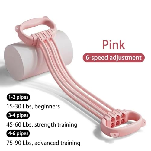 Adjustable Puller 6 Tubes, Elastic Pull Rope Fitness for Adult Female Male, Yoga Puller - color: Pink