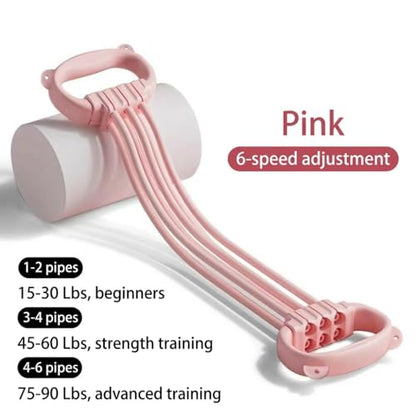 Adjustable Puller 6 Tubes, Elastic Pull Rope Fitness for Adult Female Male, Yoga Puller - color: Pink