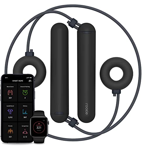 Smart Rope Rookie Donut - Cordless Fitness Jump Rope, App-Connected, Adjustable Length, Replaceable Battery, Track Jumps and Calories, Portable Workout Rope for Home and Gym - color: Black