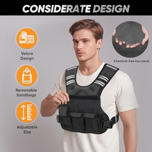 Adjustable Weighted Vest, 4-10lb/12-18lb/20-32lb Vest with 6 Ironsand Weights and Large Pocket, Weight Vest for Men Women Strength Training, Running, Walking - color: Black-with Waterproof Layer, size: 4-10lbs